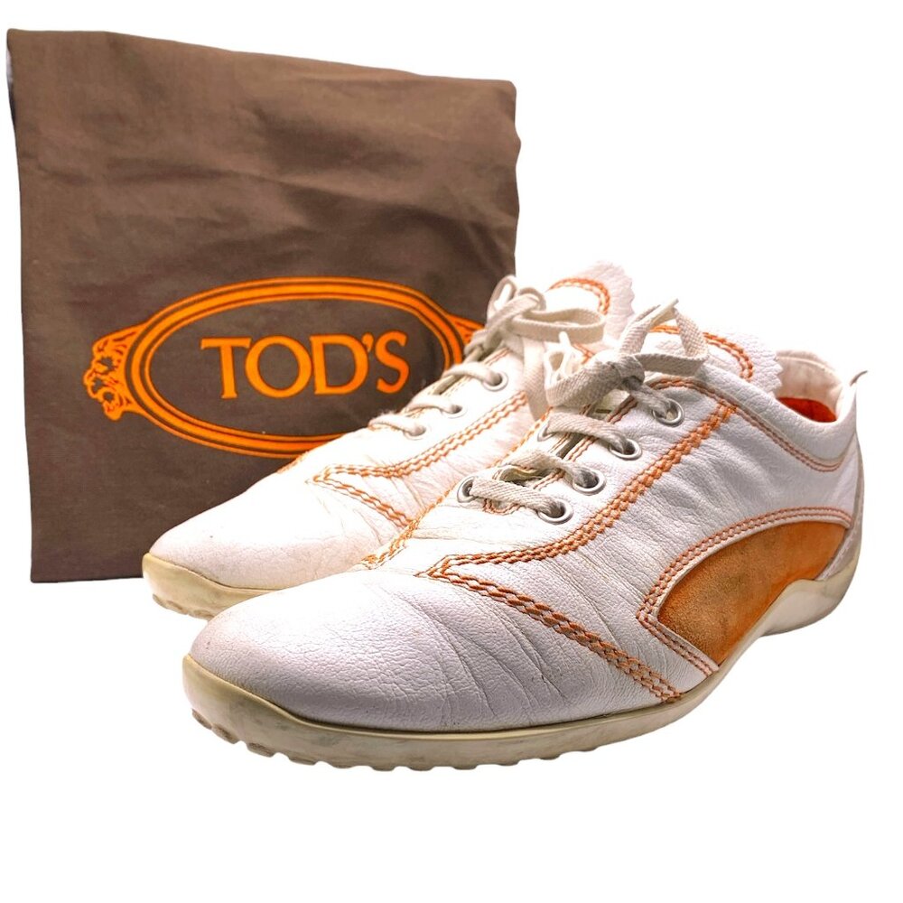 TOD'S Cream Leather Suede Trainers